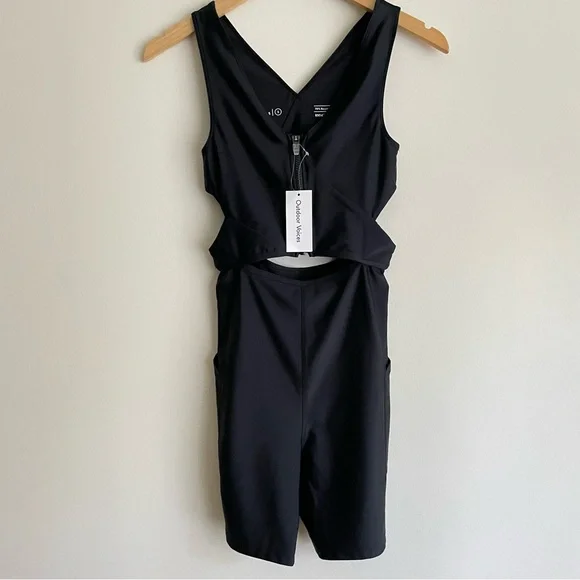 Outdoor Voices SplashKnit 6" Cutout Bodysuit Romper Black NWT - Picture 2 of 10